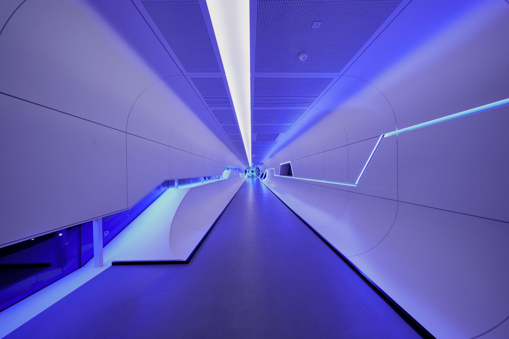 Die Fill Future Tube von ETVIR in weiss in der Innenansicht mit blauem Licht. © raumpixel