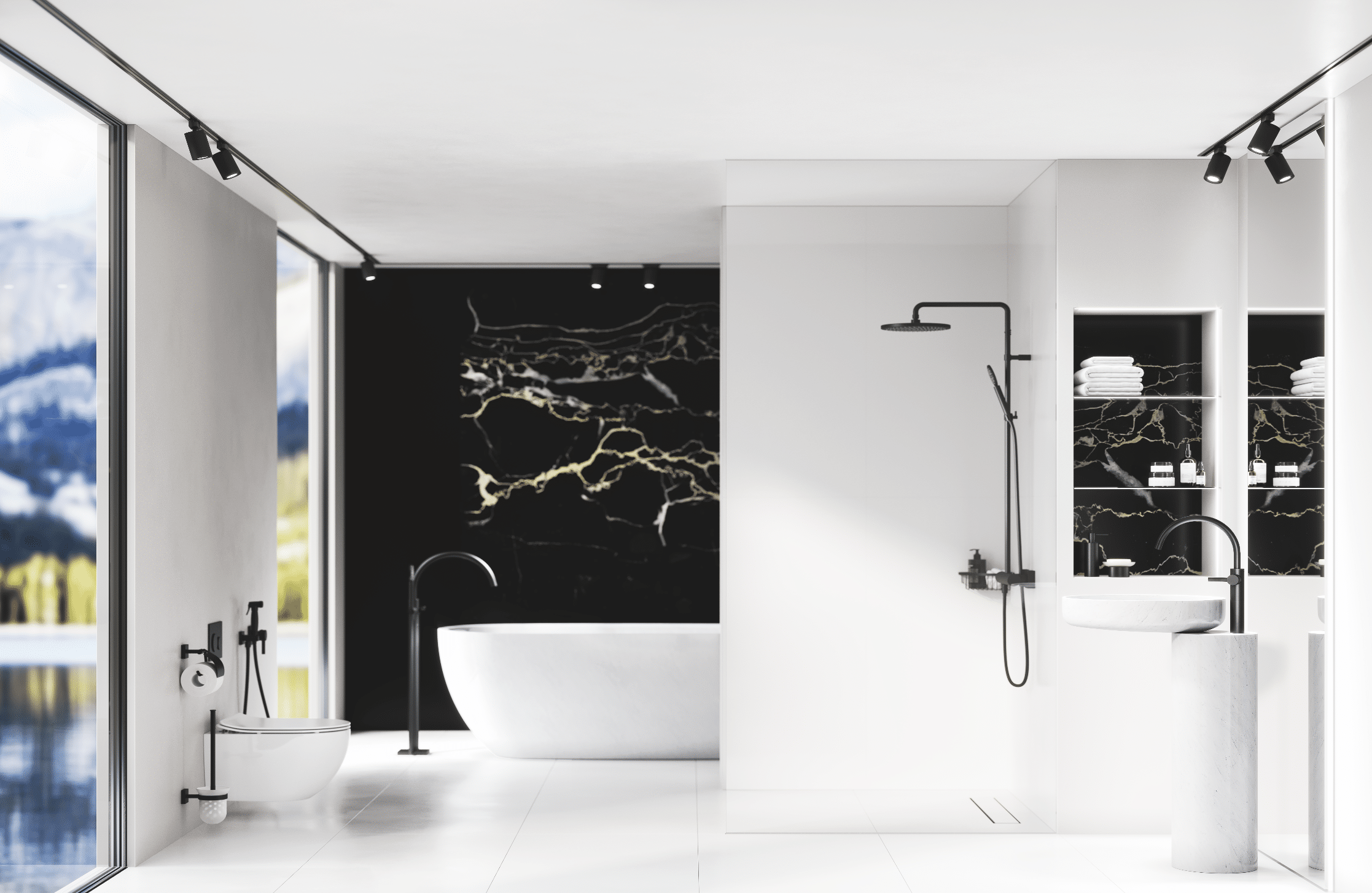 Jörgers jüngster Badentwurf mit „Charleston Square“ in Schwarz matt verbindet aktuelle und sehr dekorative Badezimmertrends mit klassischer Moderne und schafft so ein Universum von zeitloser Eleganz und purer Form.