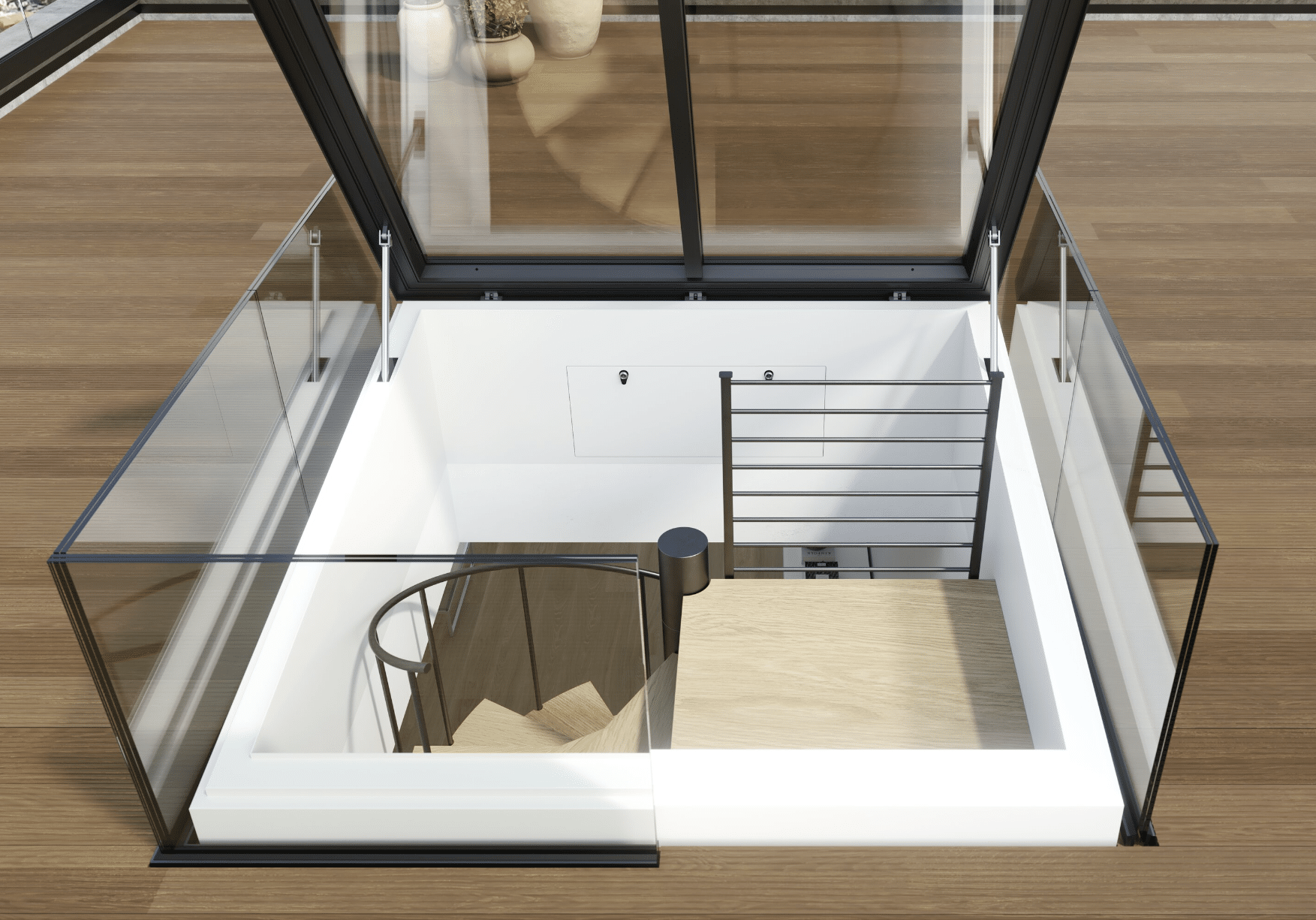 Der Flachdachausstieg Komfort Quadrat von LAMILUX ermöglicht einen schnellen Zugang zur Dachterrasse.